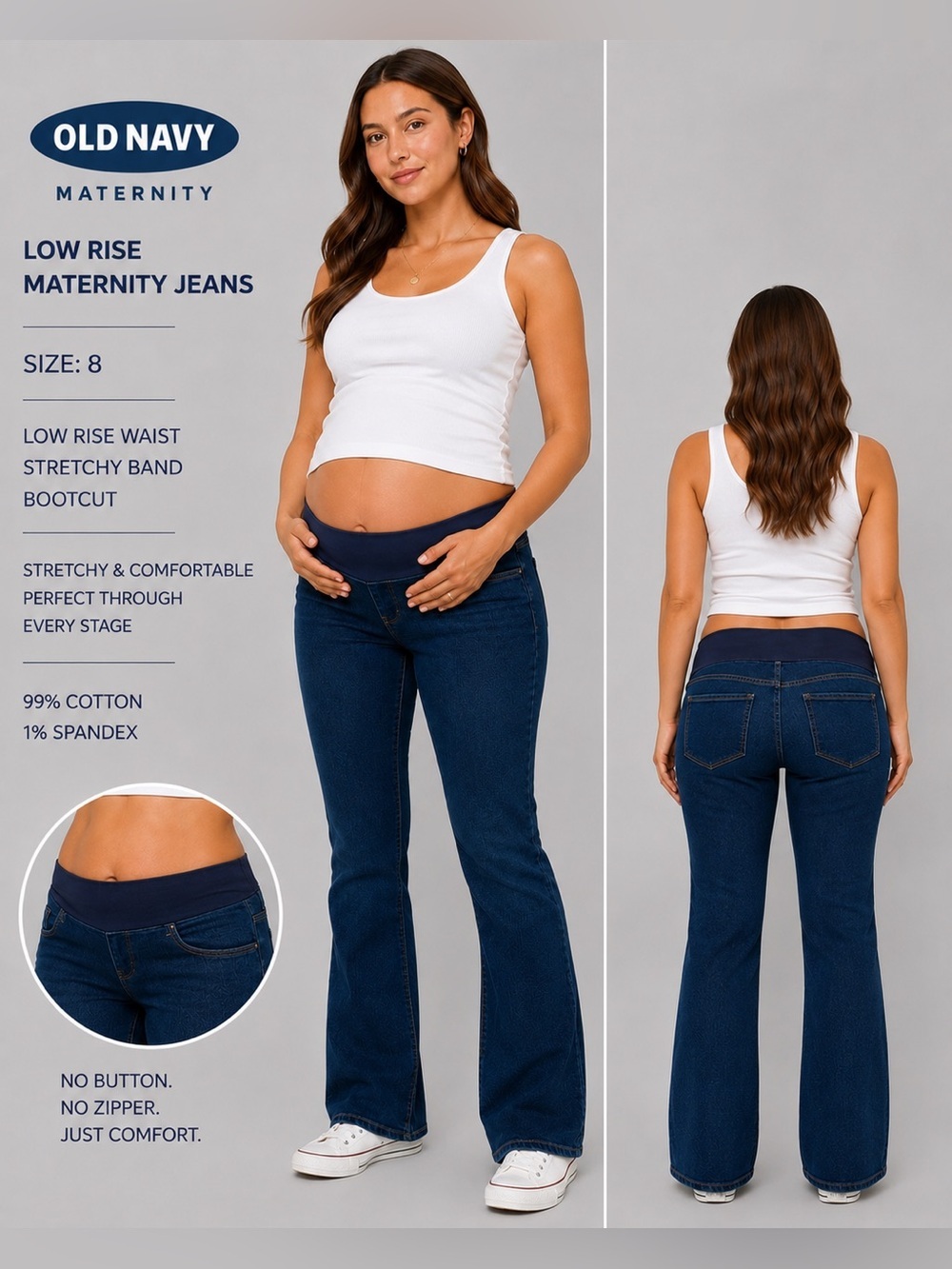 Old Navy Maternity Low Rise Bootcut Jeans Size 8 Stretch Denim Pull-On Pants